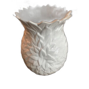 Vintage Retro MCM White Art Deco 12" Art Pottery Vase with Leaf Decoration